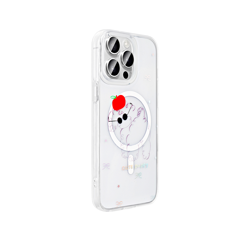 GPACK iPhone 15 Pro Uyumlu Folk M-Safe Şarj Özellikli Sevimli Köpek Desenli Telefon Kılıfı Siyah
