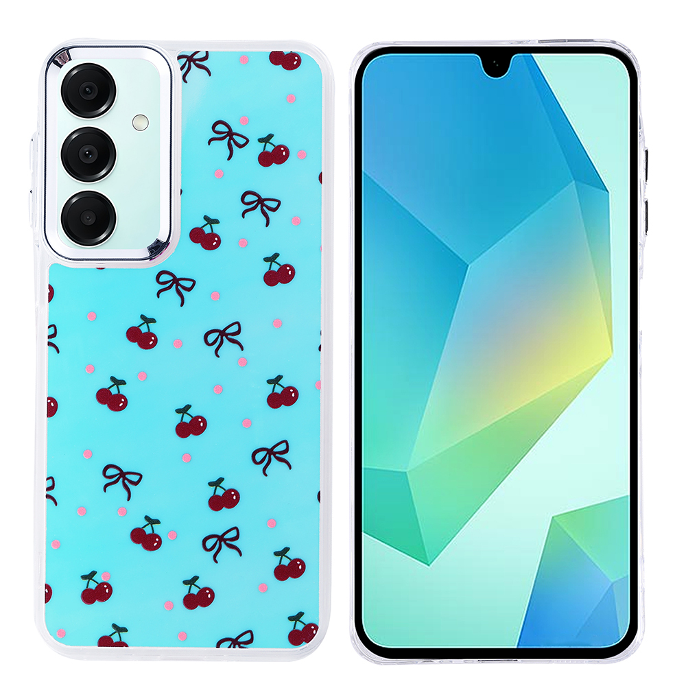 Yan yana iki akıllı telefon. Birinde kiraz ve kurdele desenli mavi bir kılıf var. Diğerinde mavi ve beyaz soyut bir tasarım var.