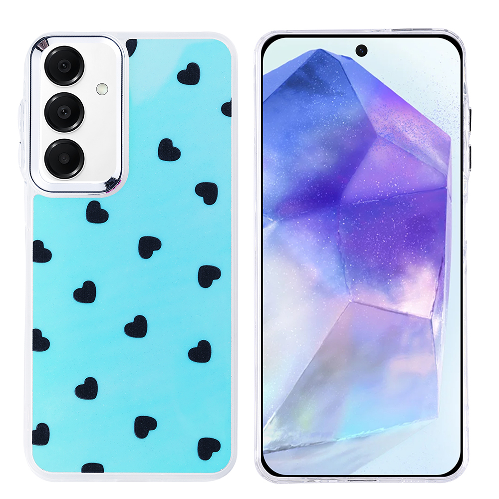 Yan yana iki telefon. Biri siyah kalpli mavi bir kılıfa sahip. Diğerinde kristal benzeri bir görüntü var.