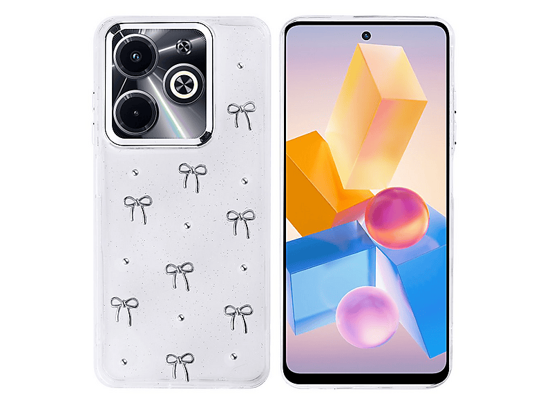 GPACK İnfinix Hot 40i Uyumlu Kutup Simli Figürlü Silikon Telefon Kılıfı Gri