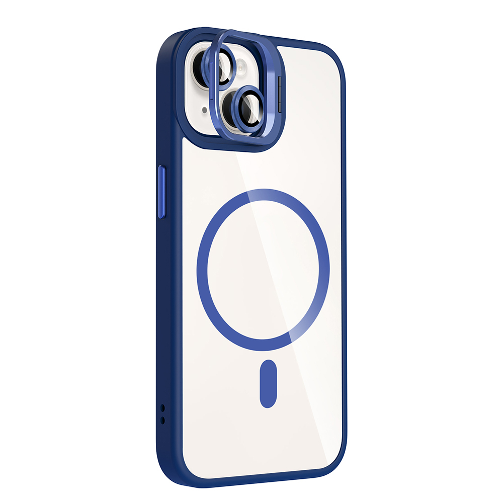GPACK iPhone 14 Uyumlu Etro M-Safe Şarj Özellikli Standlı ve Lens Koruma Telefon Kılıfı Lacivert