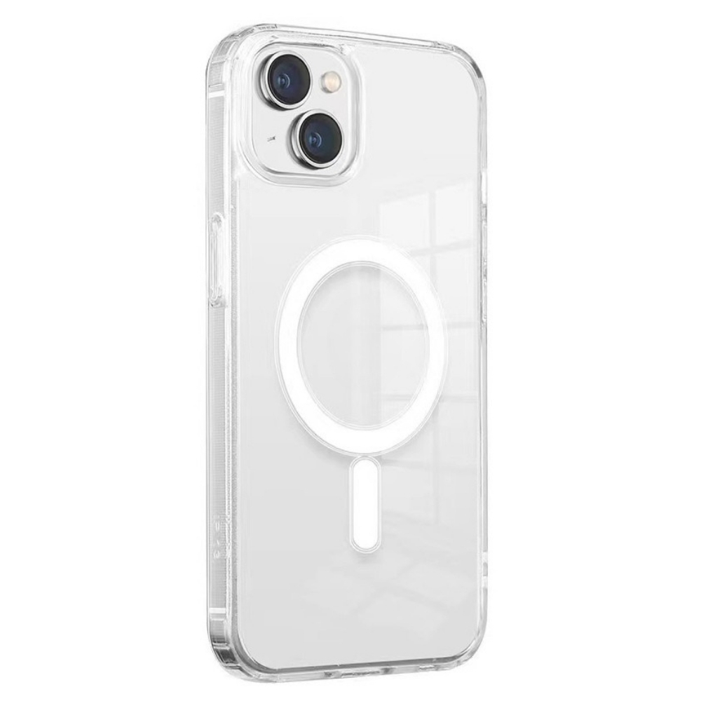 GPACK iPhone 14 Plus Uyumlu Embos M-Safe Şarj Özellikli Telefon Kılıfı Şeffaf