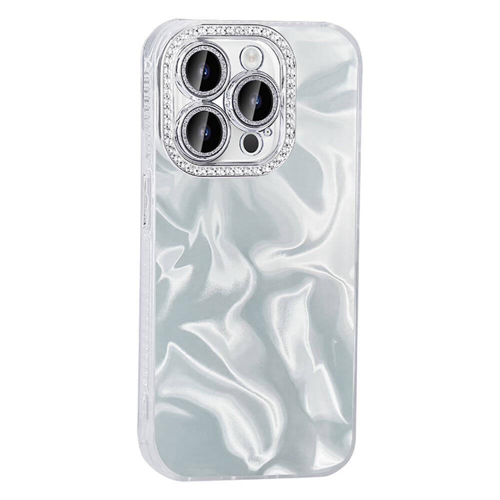GPACK iPhone 15 Pro Max Uyumlu Esila Parlak Taş Detaylı Telefon Kılıfı Beyaz