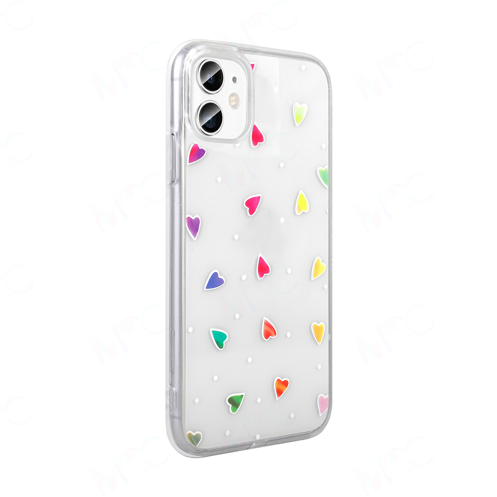 GPACK iPhone 11 Uyumlu Folk Sert Kapak Figürlü Kalp Desenli Telefon Kılıfı Kırmızı
