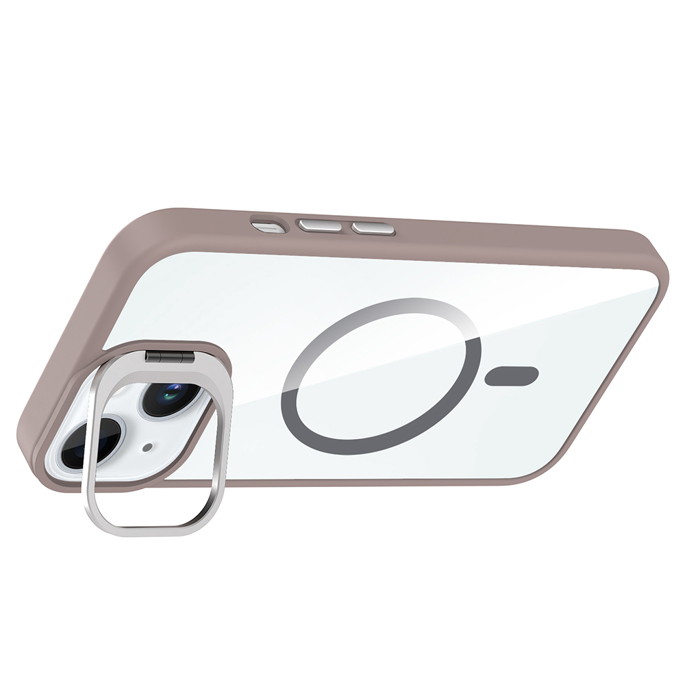 GPACK iPhone 15 Uyumlu Etro M-Safe Şarj Özellikli Standlı ve Lens Koruma Telefon Kılıfı Gri