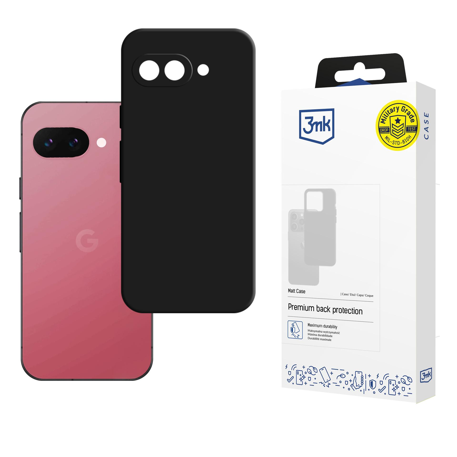 Telefon z czarnym etui i różowy telefon obok białego pudełka z logo i odznaką klasy wojskowej.