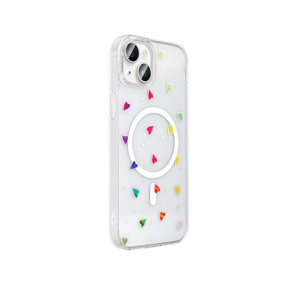 GPACK iPhone 14 Uyumlu Folk M-Safe Şarj Özellikli Kalp Desenli Telefon Kılıfı Kırmızı