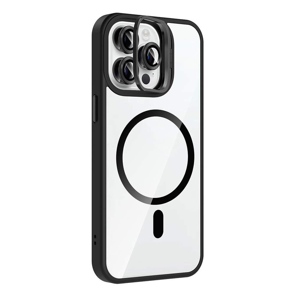 GPACK iPhone 14 Pro Max Uyumlu Etro M-Safe Şarj Özellikli Standlı ve Lens Koruma Telefon Kılıfı Siyah