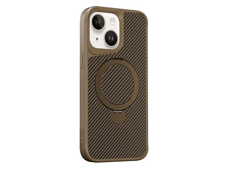 GPACK iPhone 15 Plus Uyumlu Karbon Fiber Alp M-Safe Şarj Özellikli Standlı Telefon Kılıfı Çöl Titanyum