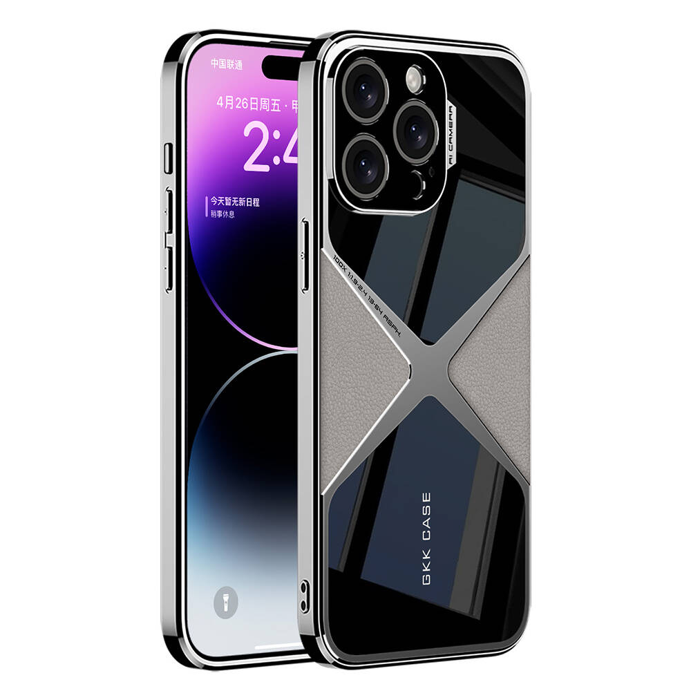 GPACK iPhone 15 Pro Uyumlu X-Pro Ultra İnce Kamera Korumalı Deri Detaylı Telefon Kılıfı Gri