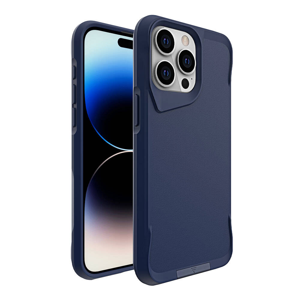 GPACK iPhone 15 Pro Uyumlu Kenarları Airbagli T-Max Standlı Silikon Telefon Kılıfı Lacivert