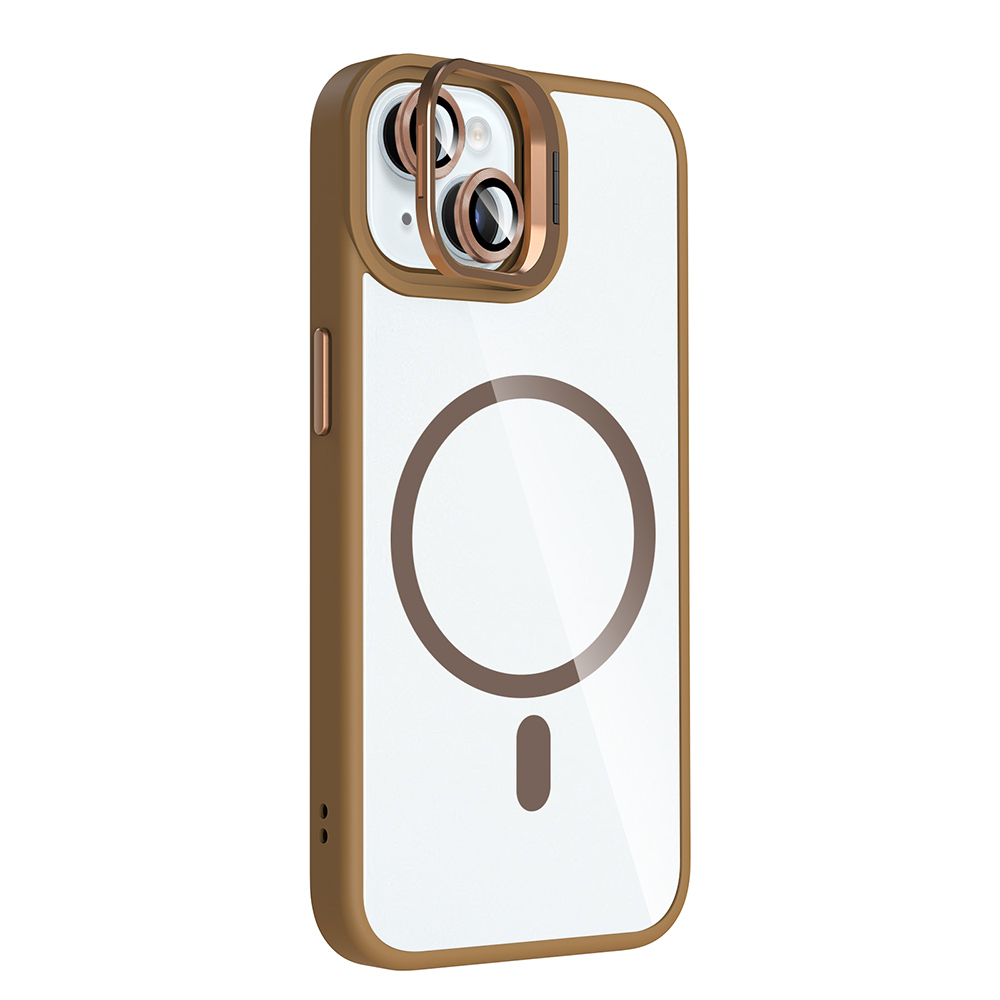 GPACK iPhone 15 Uyumlu Etro M-Safe Şarj Özellikli Standlı ve Lens Koruma Telefon Kılıfı Çöl Titanyum