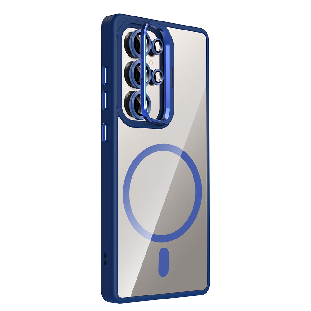 GPACK Samsung Galaxy S25 Ultra Uyumlu Etro M-Safe Şarj Özellikli Standlı ve Lens Koruma Telefon Kılıfı Lacivert
