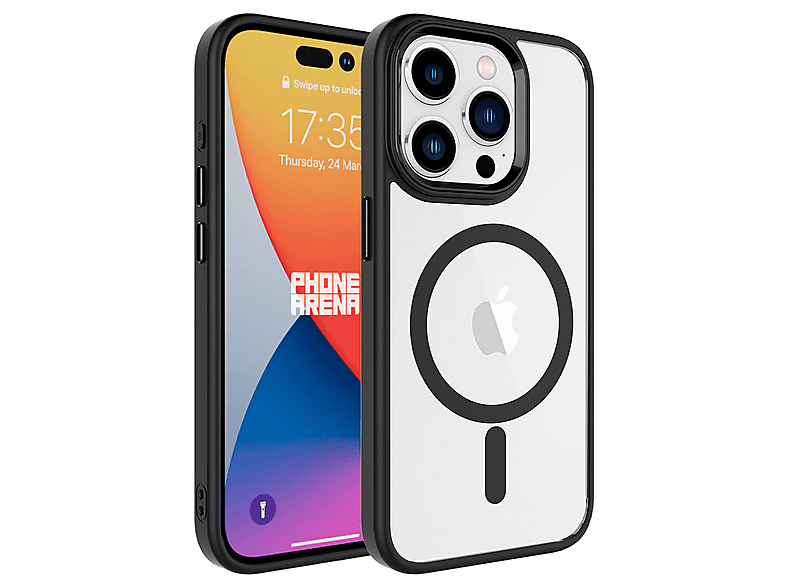 GPACK iPhone 15 Pro Uyumlu Krom Buttom M-Safe Şarj Özellikli Telefon Kılıfı Siyah