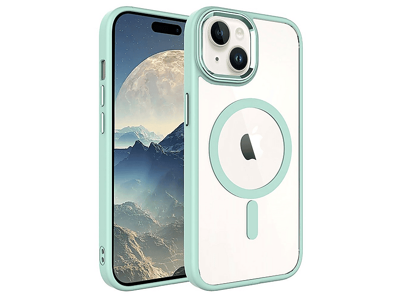 GPACK iPhone 15 Plus Uyumlu Krom Buttom M-Safe Şarj Özellikli Telefon Kılıfı Yeşil