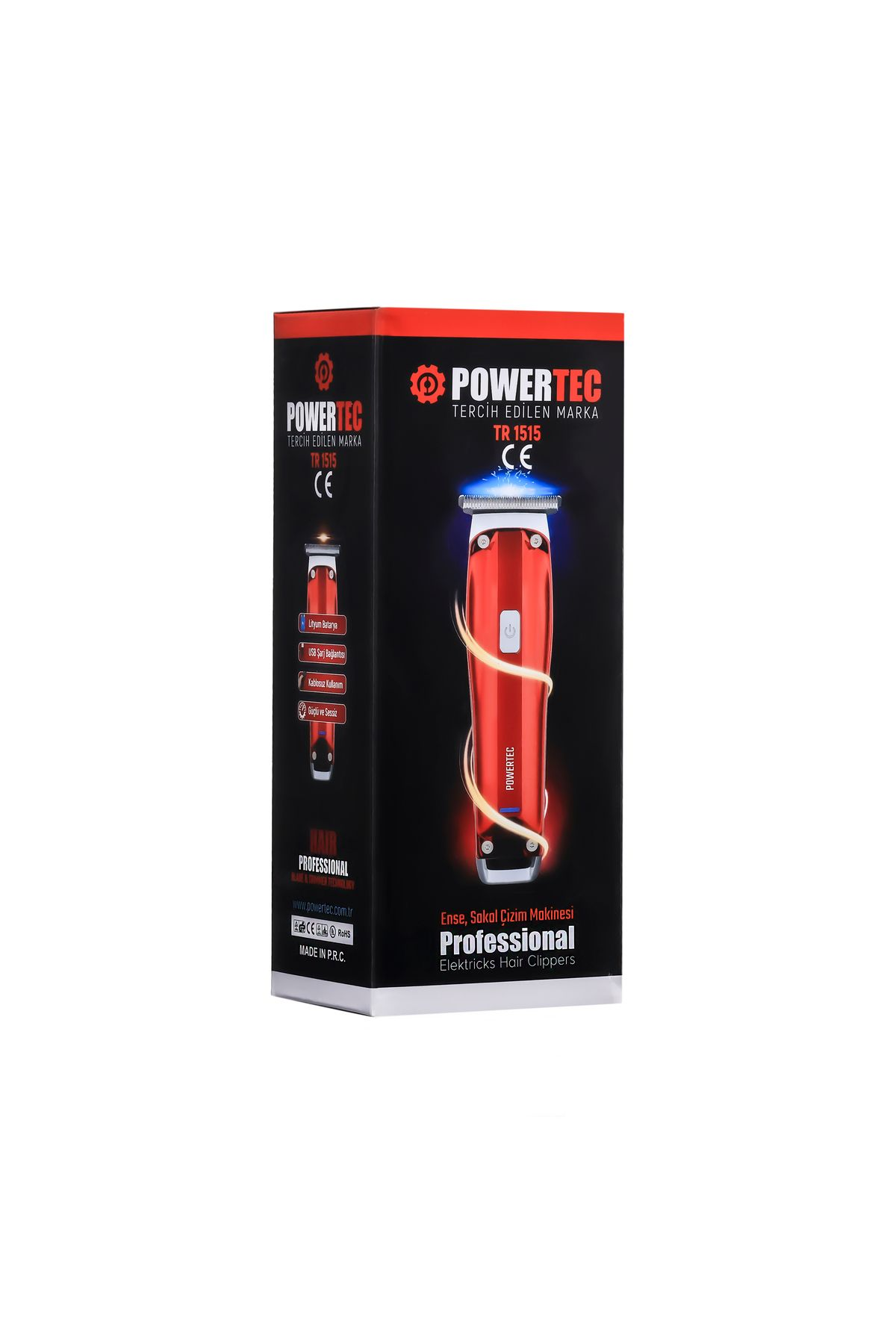 POWERTEC TR-1515 Sakal Ense Vücut Tıraş Makinesi Kırmızı