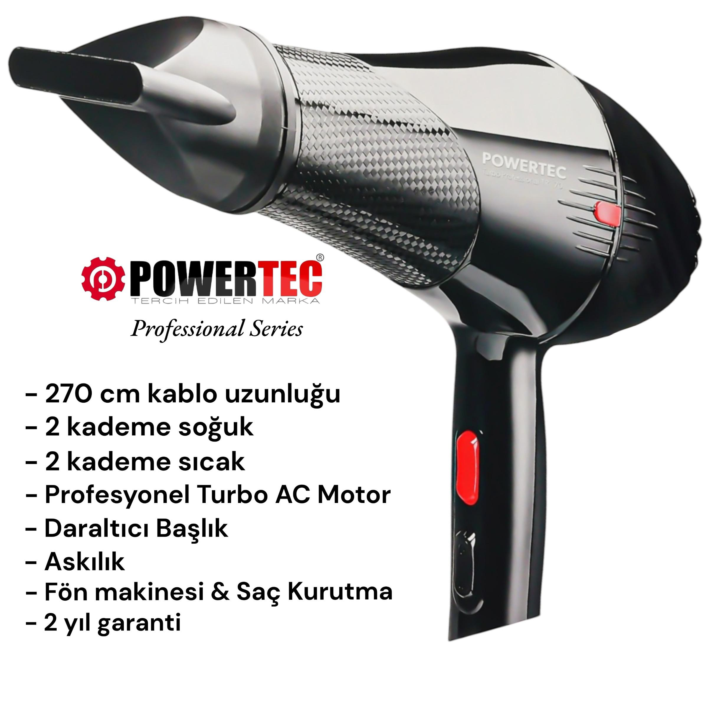 POWERTEC TR-701 Profesyonel 1900 W Saç Kurutma Makinesi Siyah