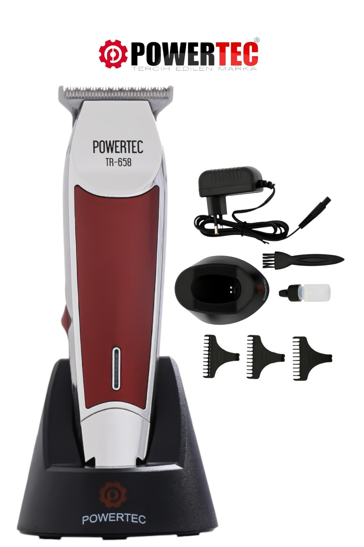 POWERTEC TR-658 Profesyonel Sakal Ense Tıraş Makinesi Kırmızı