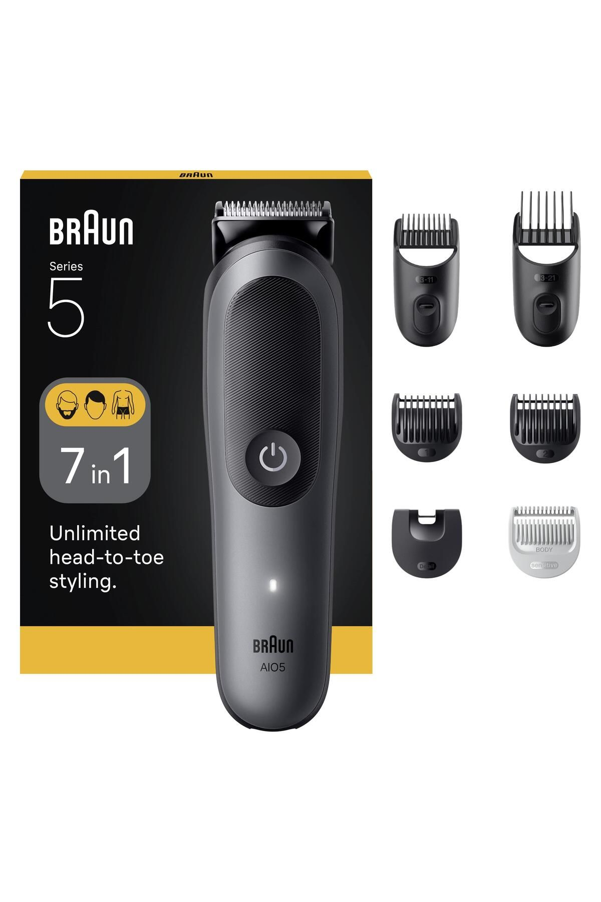 BRAUN Hepsi Bir Arada Series 5 AIO5520 7’si 1 Arada Tıraş Kiti antrasit ve siyah