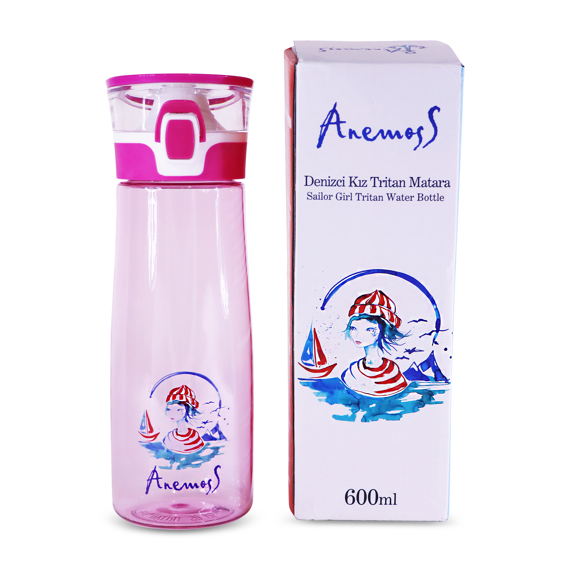 ANEMOSS Denizci Kız 600 ml Tritan Matara Plastik Matara