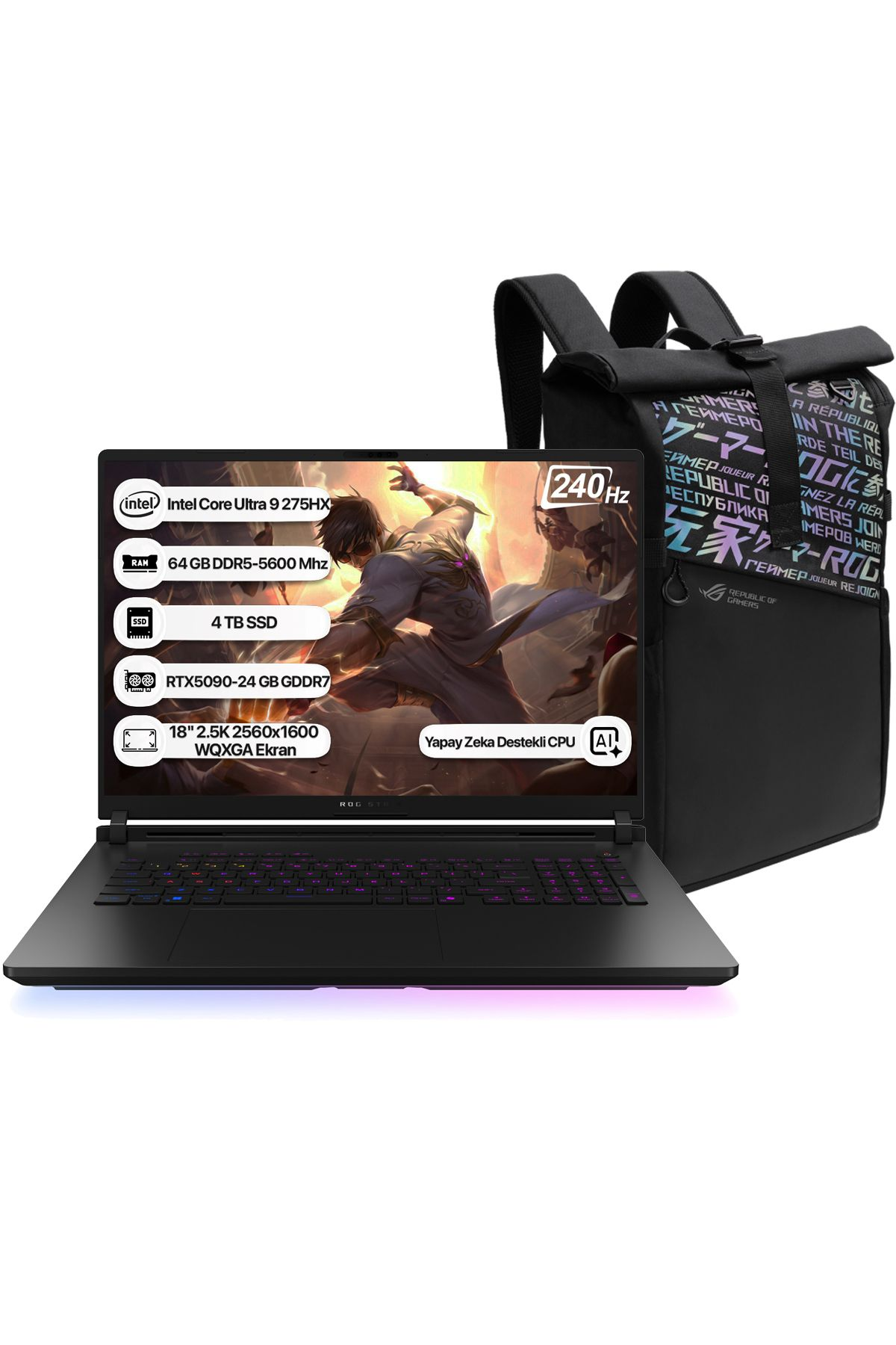 ASUS Rog Strix Scar 18 G835LX-SA156 Intel Core Ultra 9 275HX 64 GB RAM 2 TB SSD 18 inç FreeDOS Laptop Koyu Gri