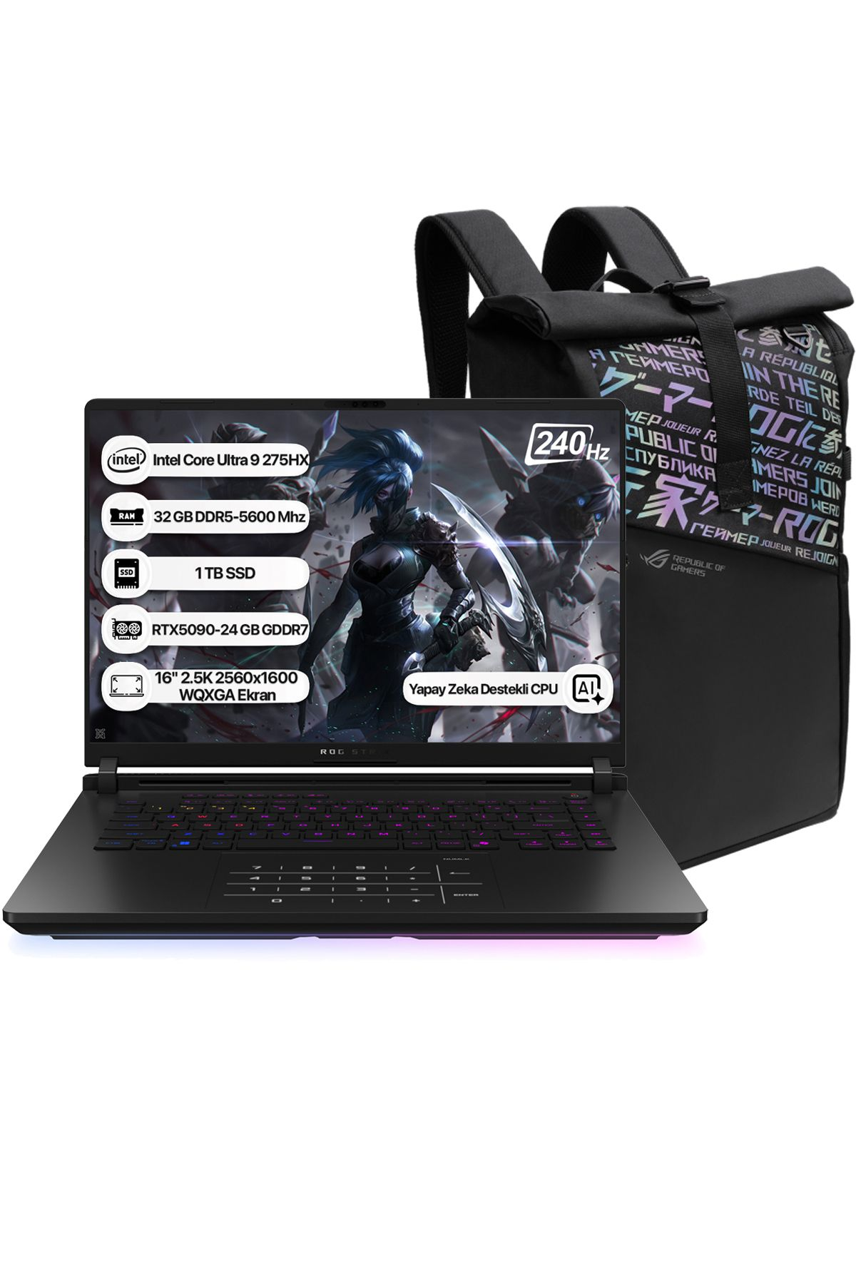 ASUS Rog Strix Scar 16 G635LX-RW144 Intel Core Ultra 9 275HX 32 GB RAM 1 TB SSD 16 inç FreeDOS Laptop Koyu Gri
