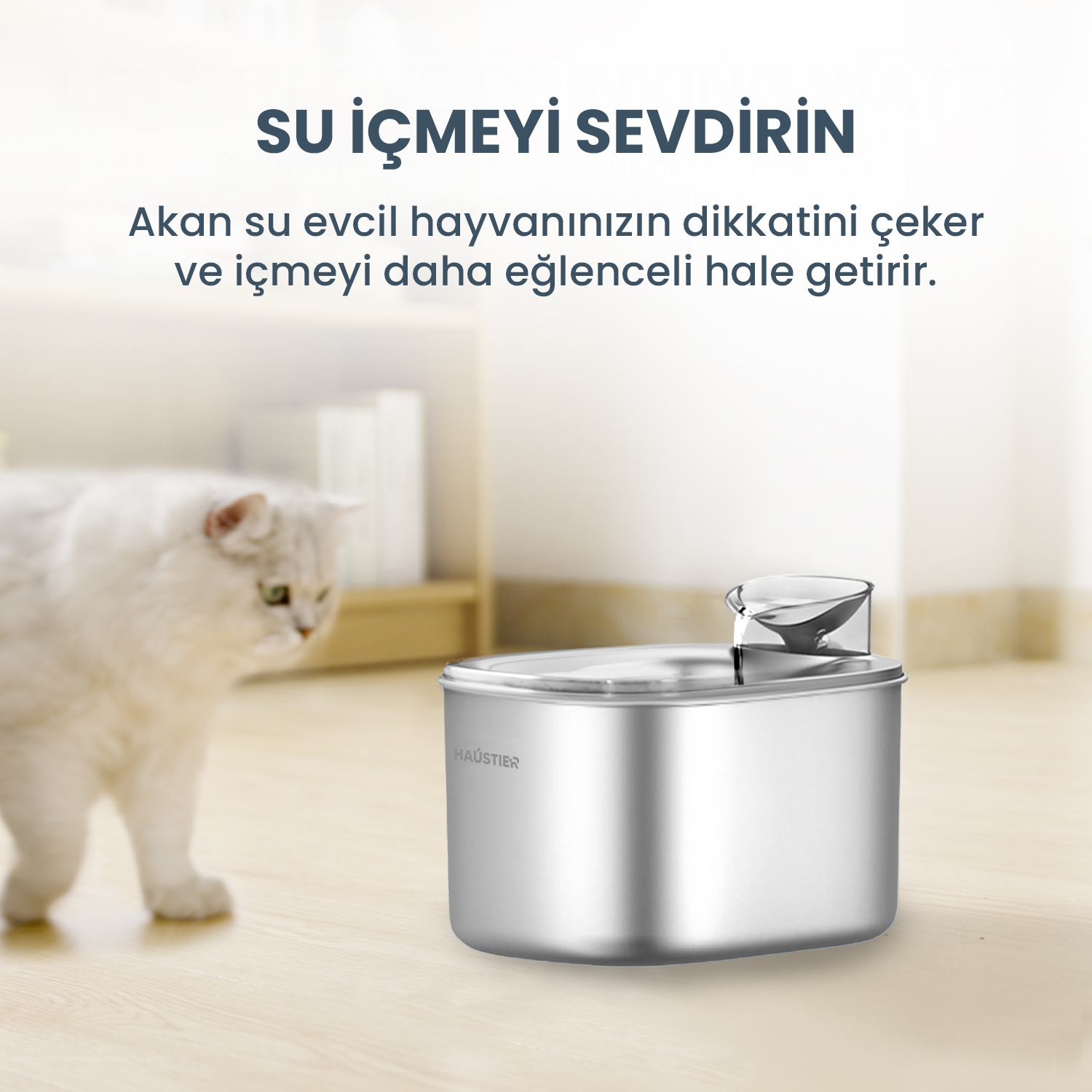 HAUSTIER WF007L Paslanmaz Çelik Otomatik Kedi Su Sebili Metalik