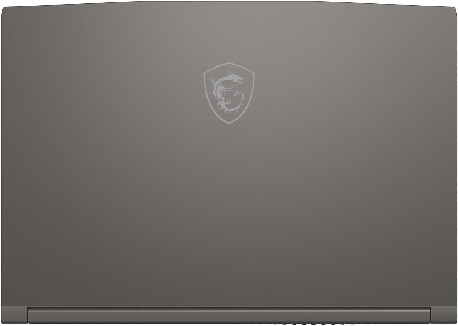 MSI logosunun kapakta ortalandığı, kapalı, gri bir dizüstü bilgisayar. Logo, kalkan şeklinde gümüş bir ejderhadır.