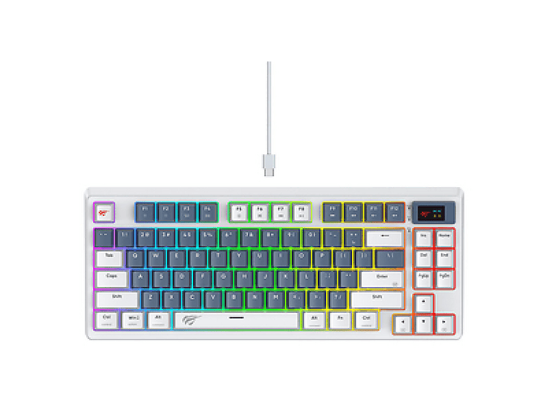 HAVIT Gamenote KB884L RGB 1.06 inç TFT-LCD Ekran - Red Switch Kablosuz Mekanik Klavye Beyaz