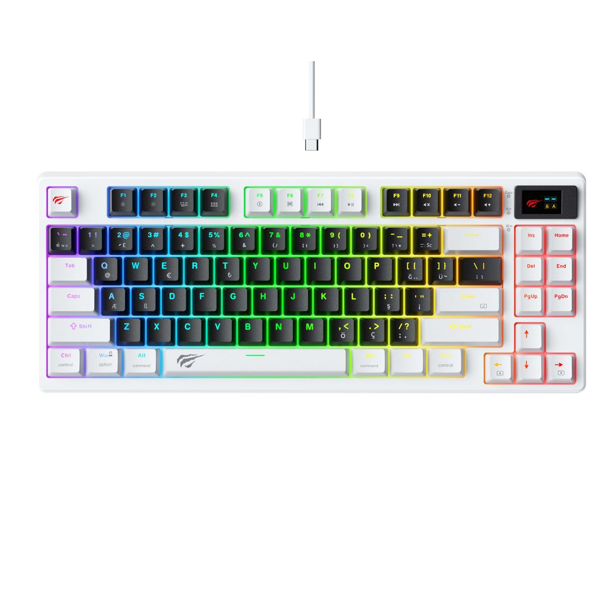 HAVIT Gamenote KB884L RGB 1.06 inç TFT-LCD Ekran - Brown Switch Kablosuz Mekanik Klavye Beyaz