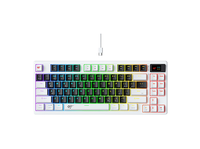 HAVIT Gamenote KB884L RGB 1.06 inç TFT-LCD Ekran - Brown Switch Kablosuz Mekanik Klavye Beyaz