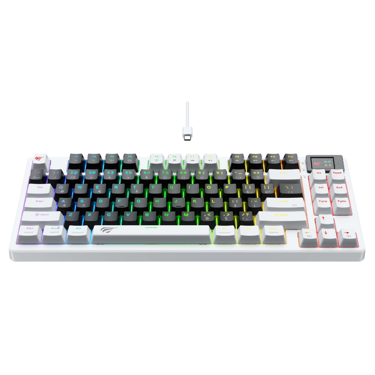 HAVIT Gamenote KB884L RGB 1.06 inç TFT-LCD Ekran - Brown Switch Kablosuz Mekanik Klavye Beyaz
