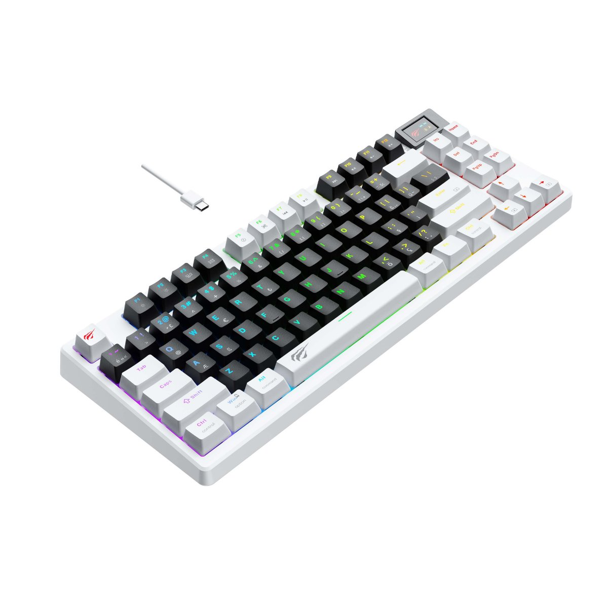 HAVIT Gamenote KB884L RGB 1.06 inç TFT-LCD Ekran - Brown Switch Kablosuz Mekanik Klavye Beyaz