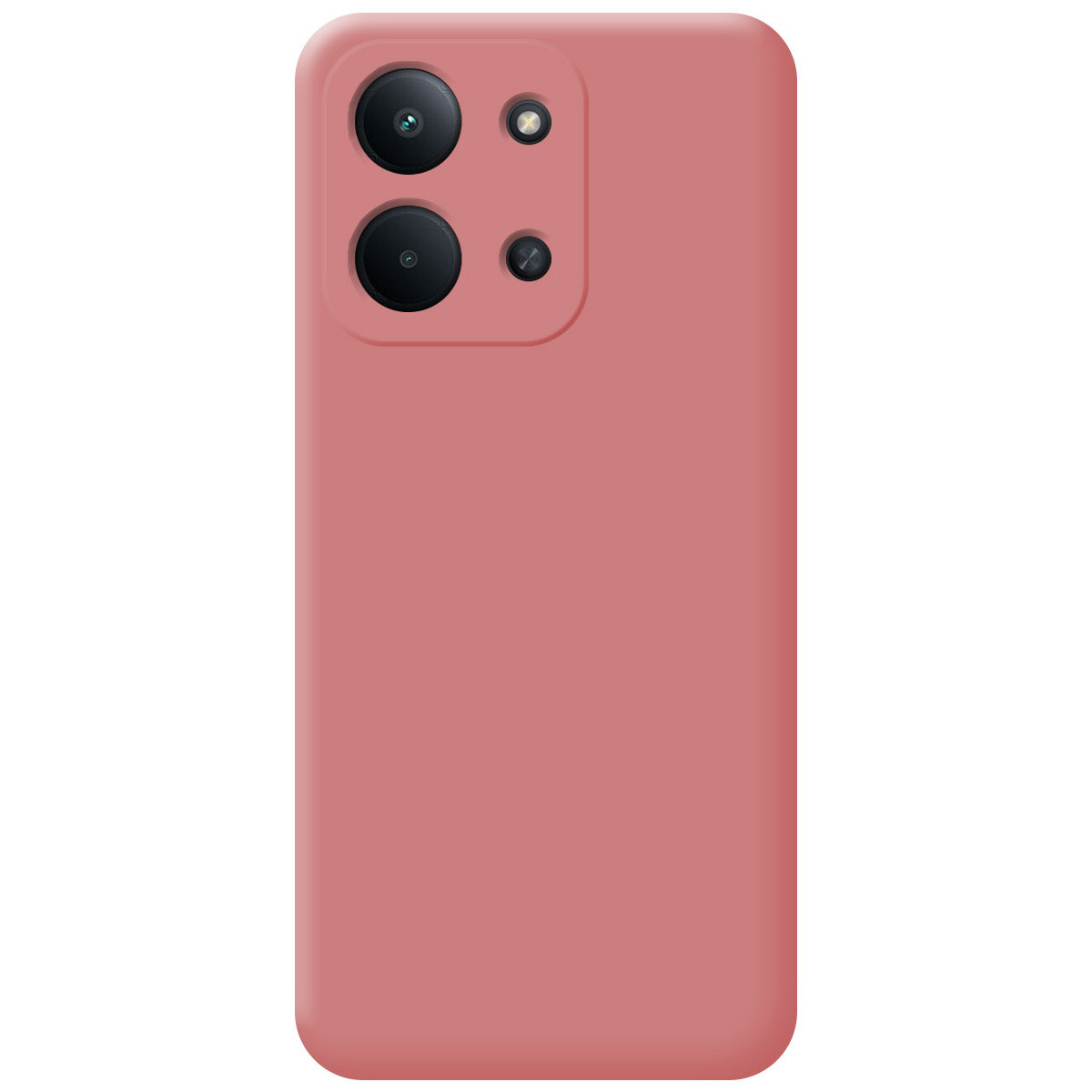 Custodia rosa per telefono con quattro obiettivi. La custodia è rettangolare con angoli arrotondati. Lo sfondo è bianco.