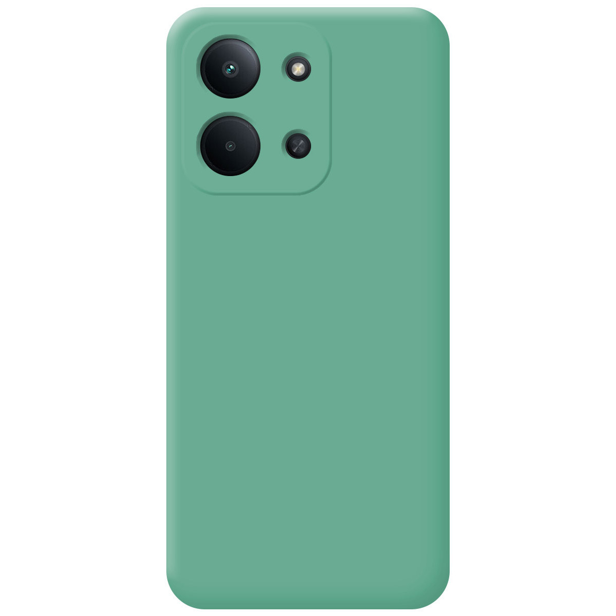 Una custodia per telefono verde menta con quattro ritagli per fotocamera in alto a sinistra. Il resto è liscio.