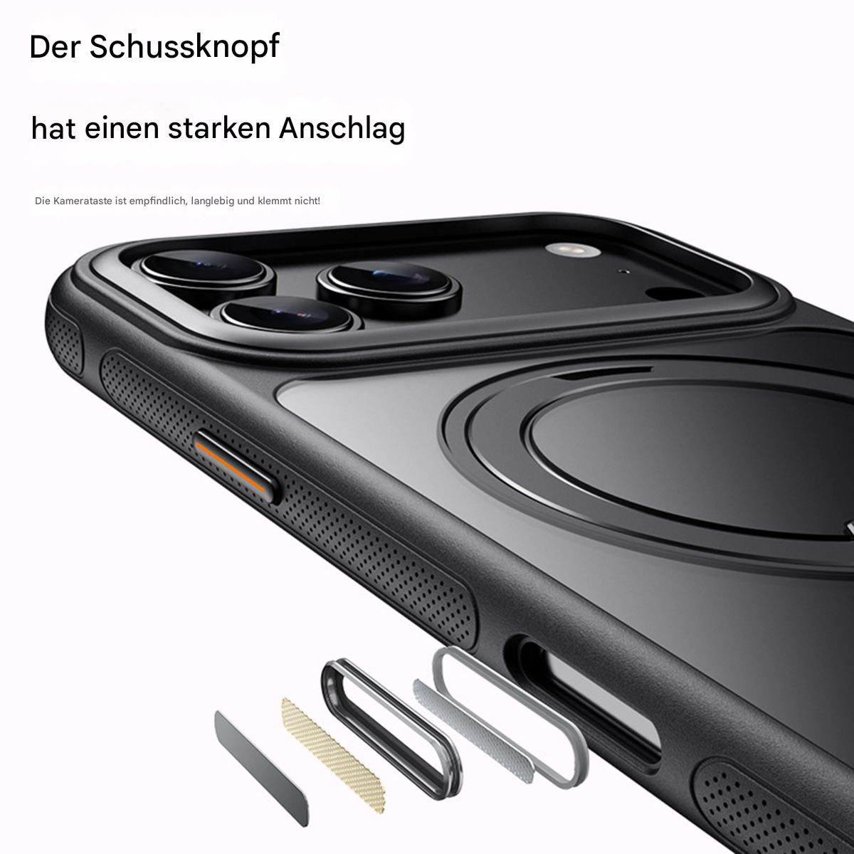 Schwarze Handyhülle mit Kameralinsen. Der Schussknopf hat einen starken Anschlag. Die Kamerataste ist empfindlich, langlebig und klemmt nicht.