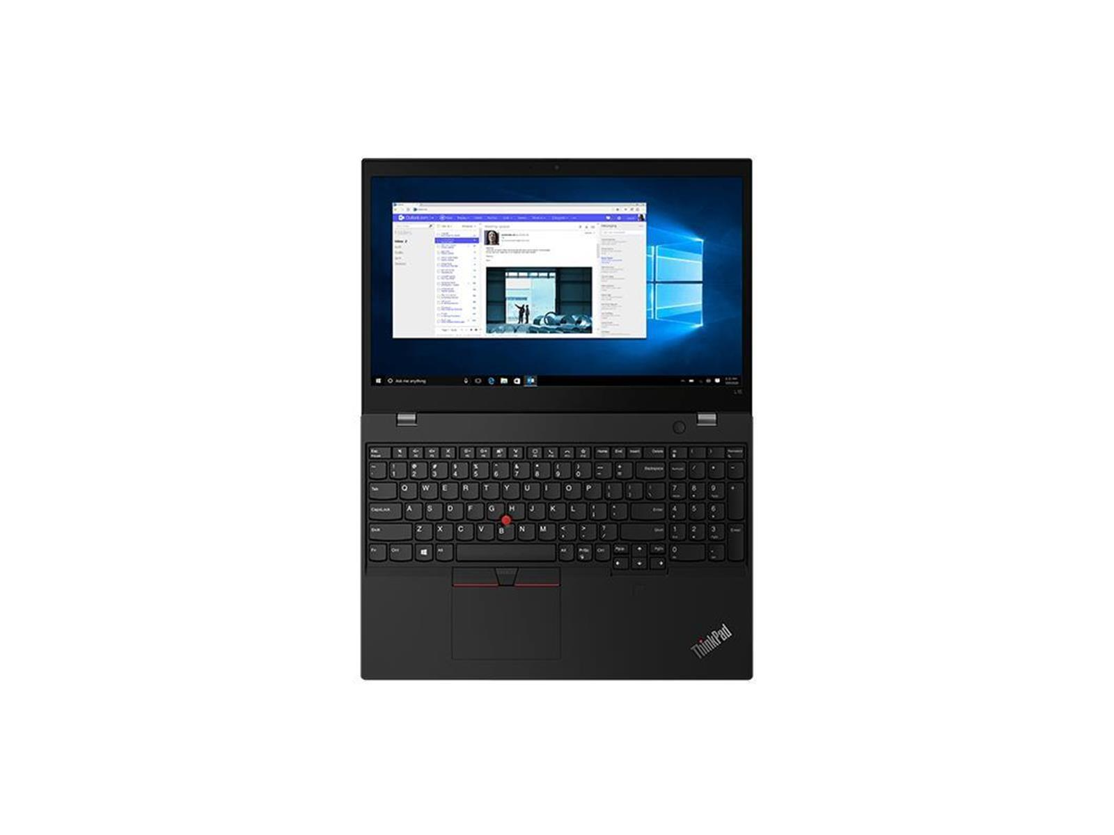 Ein schwarzer ThinkPad-Laptop ist geöffnet und zeigt einen Bildschirm mit einer Webseite. Tastatur ist sichtbar. Der Hintergrund ist weiß.