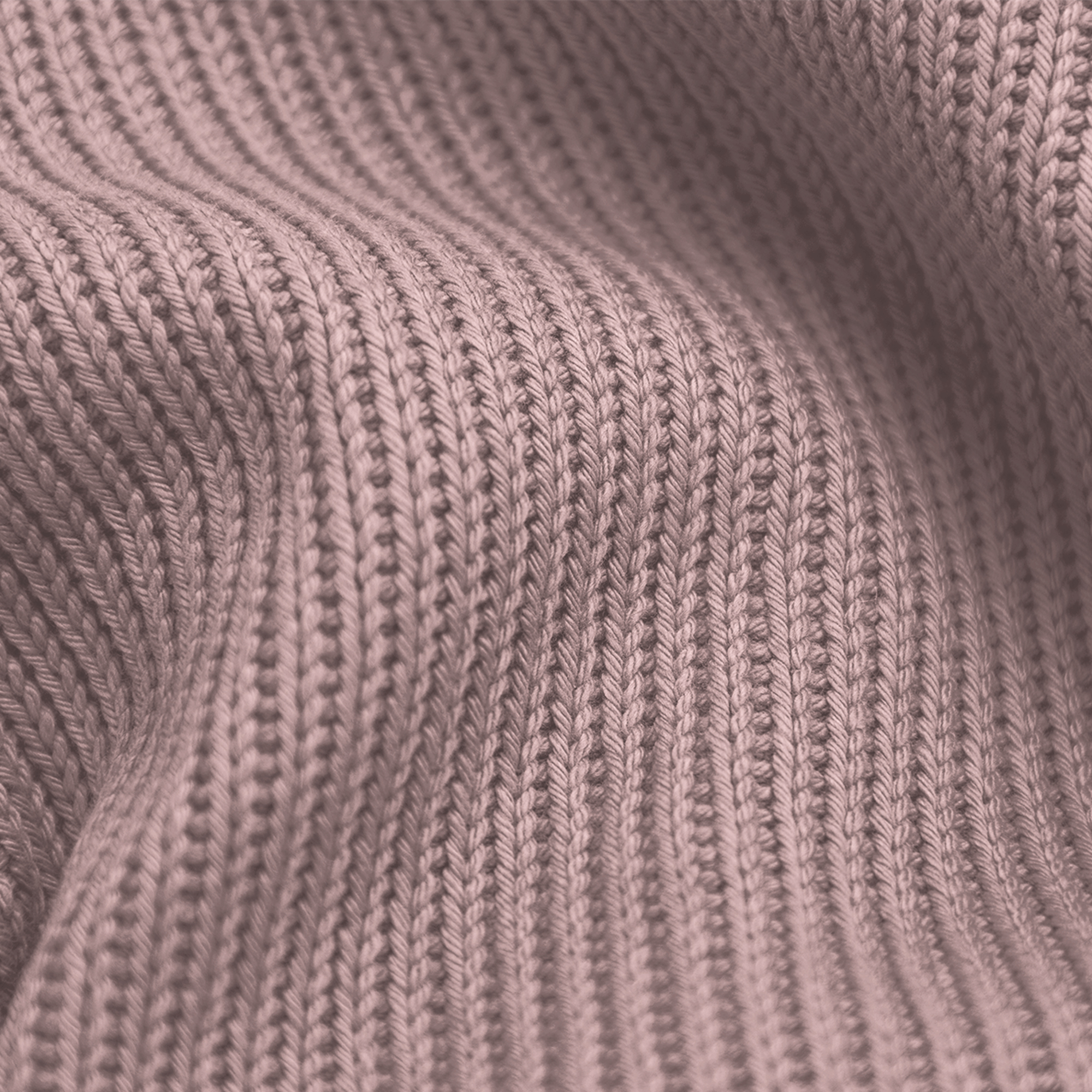 Close-up of textured, knitted fabric in a muted mauve color. Vertical ribbing creates depth and a soft, tactile appearance.