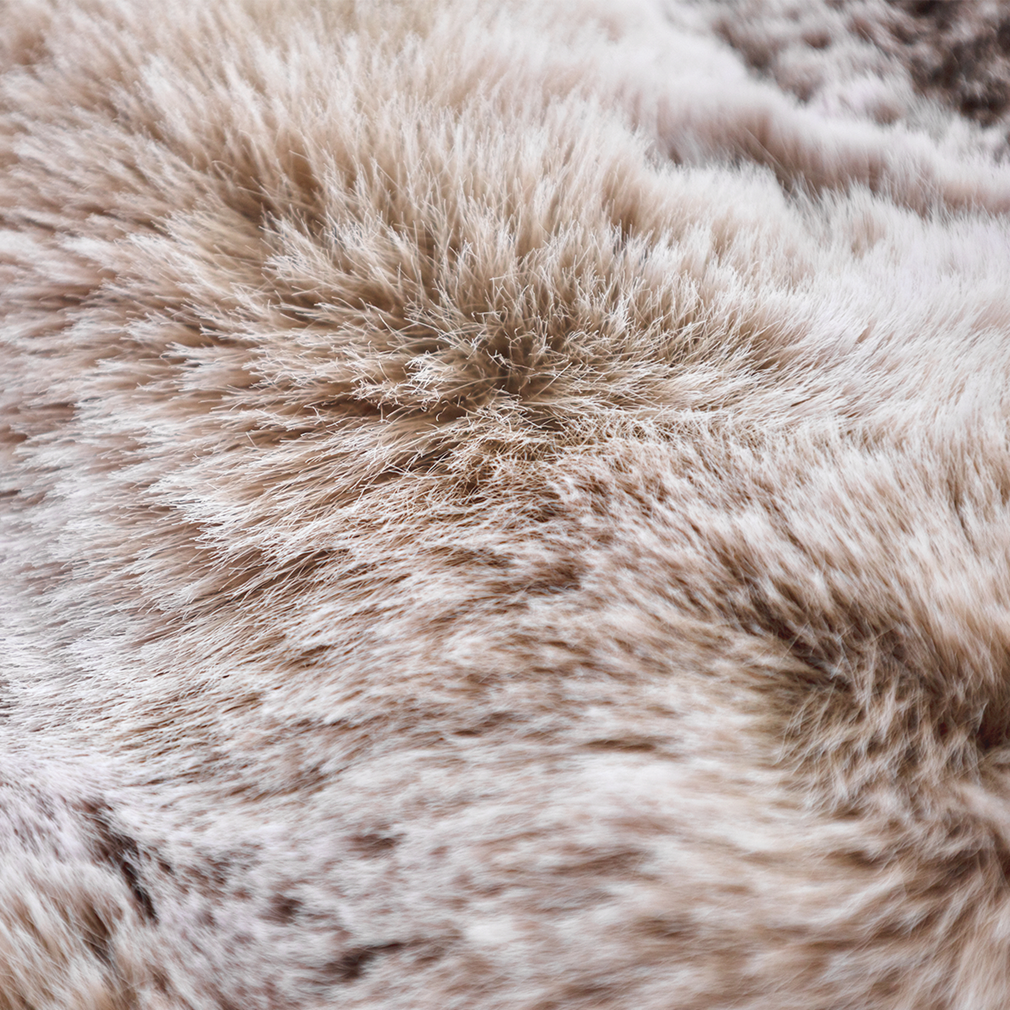 Gros plan d'une fourrure brun clair avec des nuances et textures variées. Les fibres créent de la profondeur et de la douceur.
