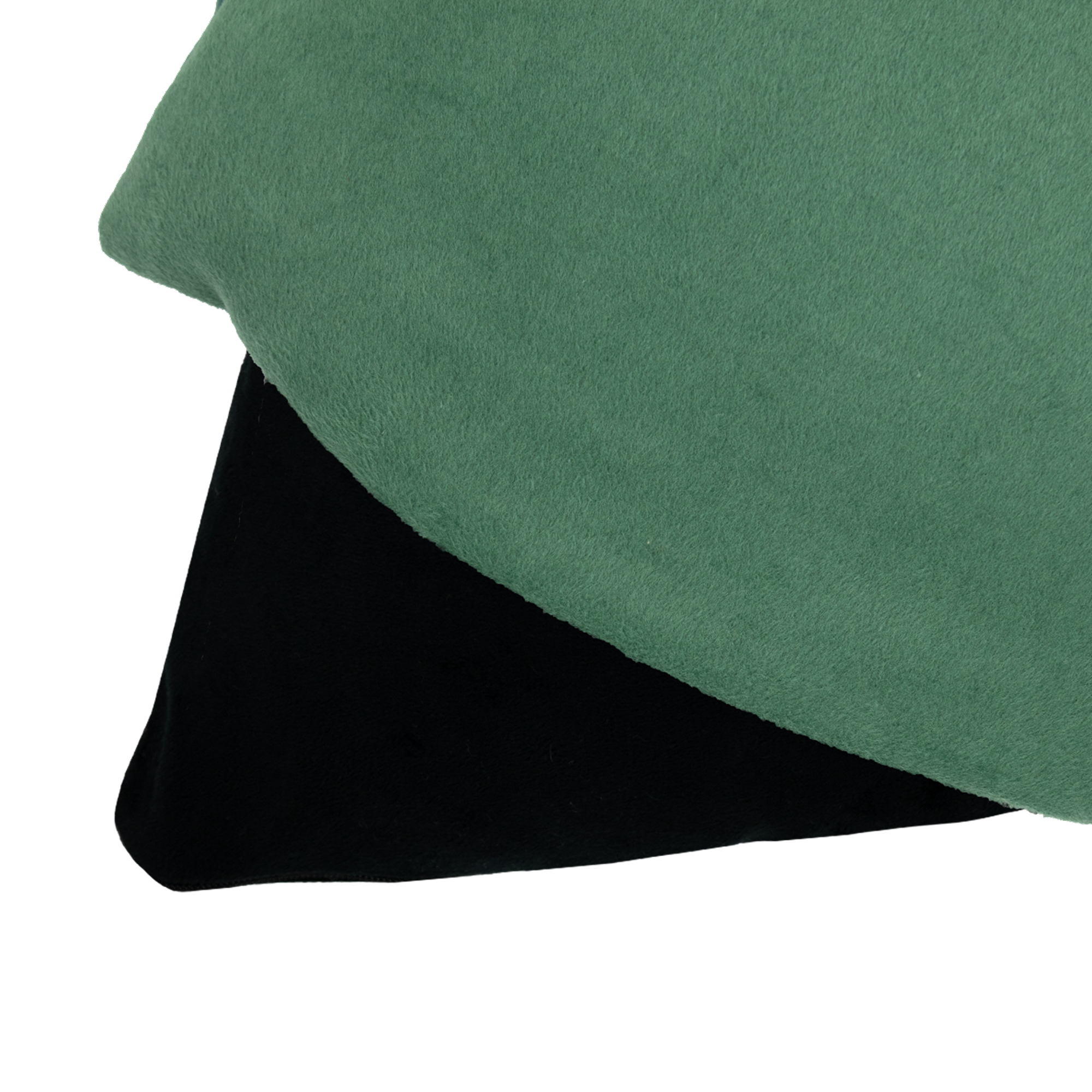 Deux échantillons de tissu, un vert et un noir, se chevauchent sur un fond blanc.