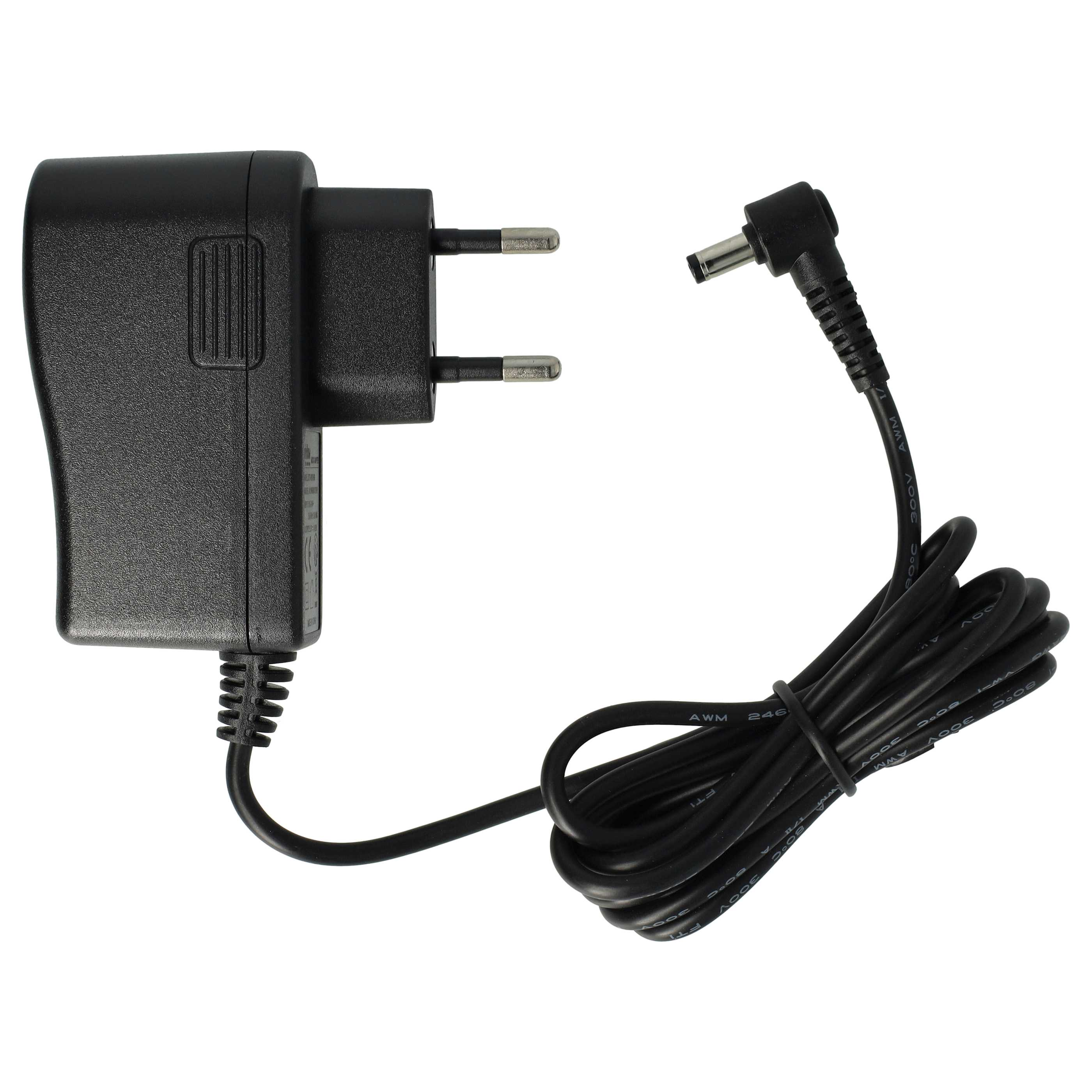 Ein schwarzes Netzteil mit Stecker und Kabel mit Stecker. Das Kabel ist aufgerollt.