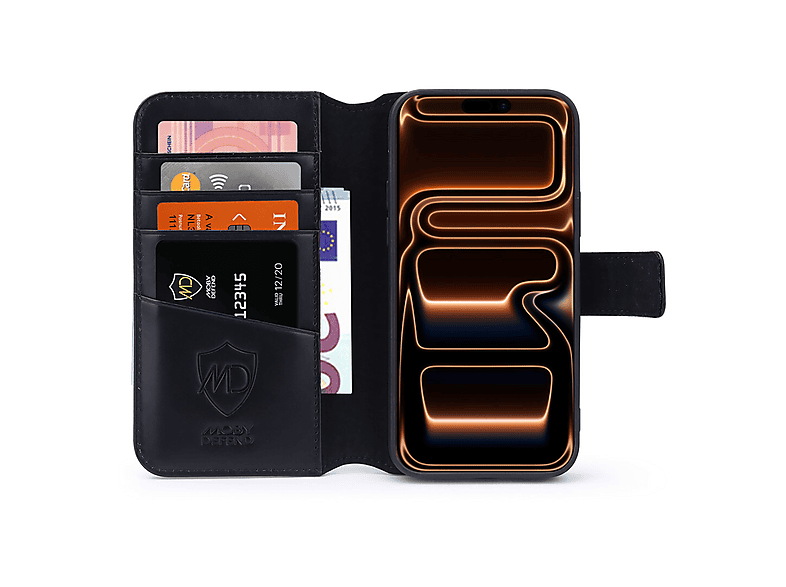 Qialino iPhone 16 Pro hoesje - Leren bookcase - Zwart