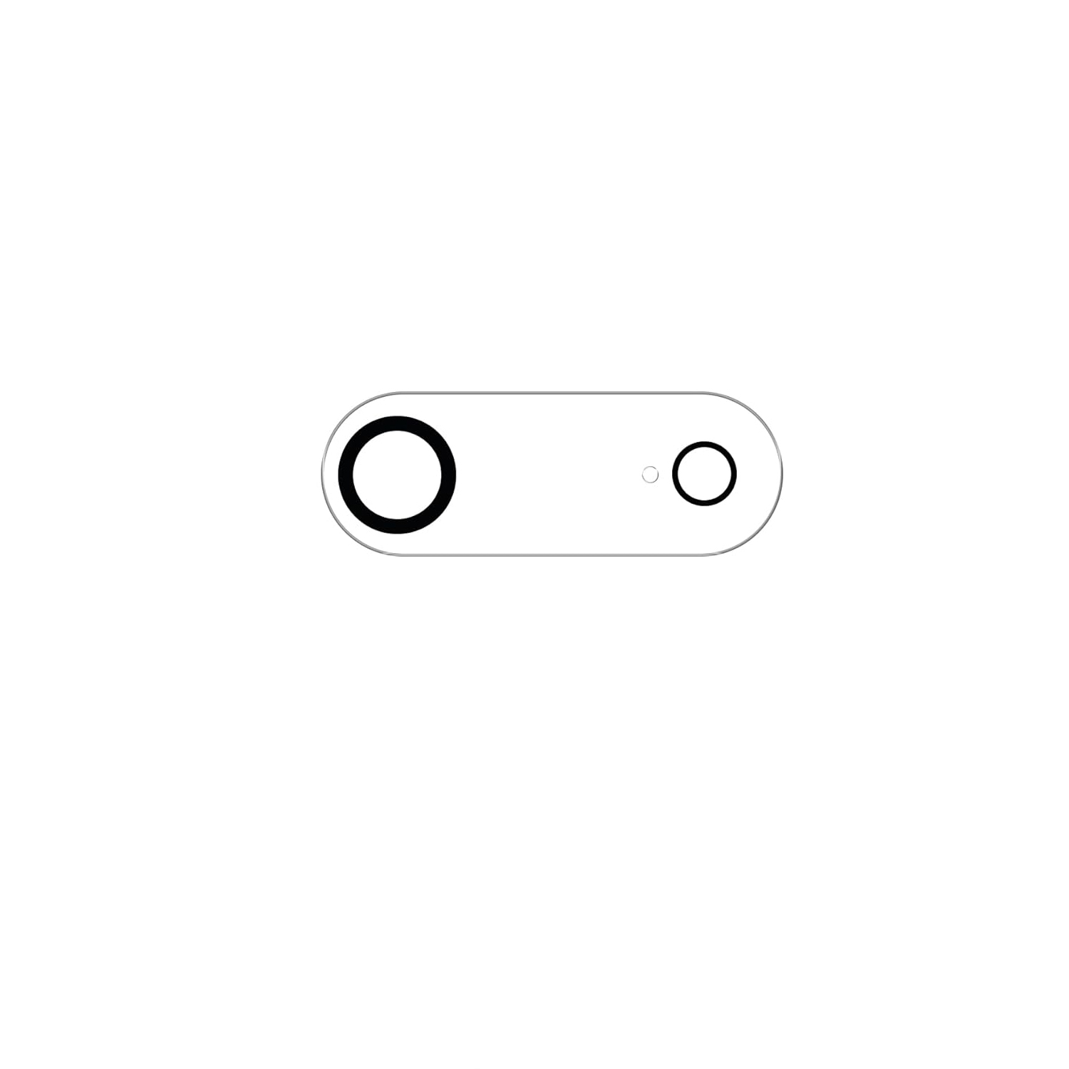 Weißer Hintergrund mit einer grauen, rechteckigen Form. Auf der Form befinden sich zwei schwarze Kreise.