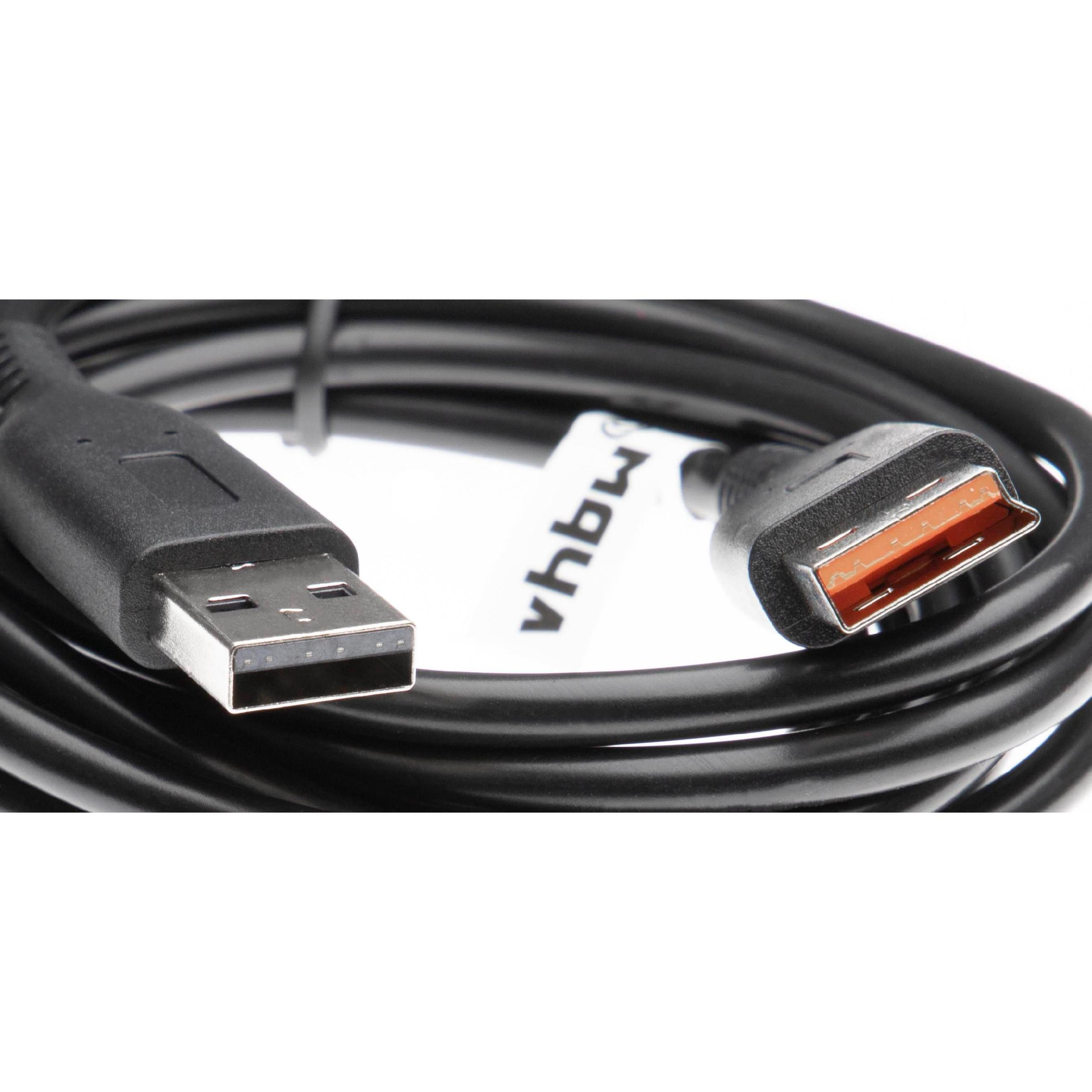 Ein schwarzes USB-Kabel mit Anschlüssen an beiden Enden, auf weißem Hintergrund aufgerollt.