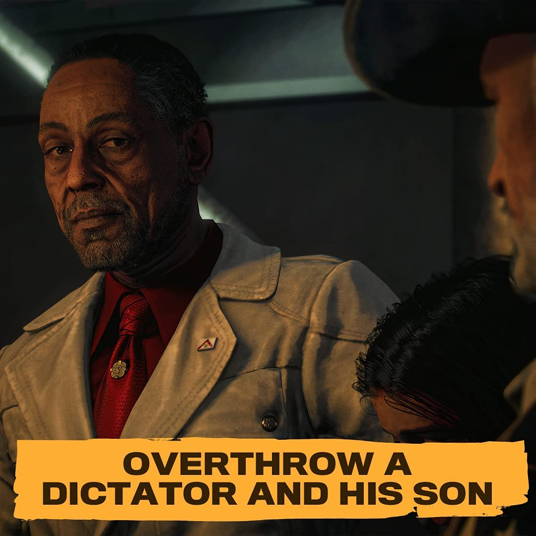 Mężczyzna w białej marynarce i czerwonym krawacie. Tekst: 'Obalić dyktatora i jego syna'. Głowa osoby na pierwszym planie.