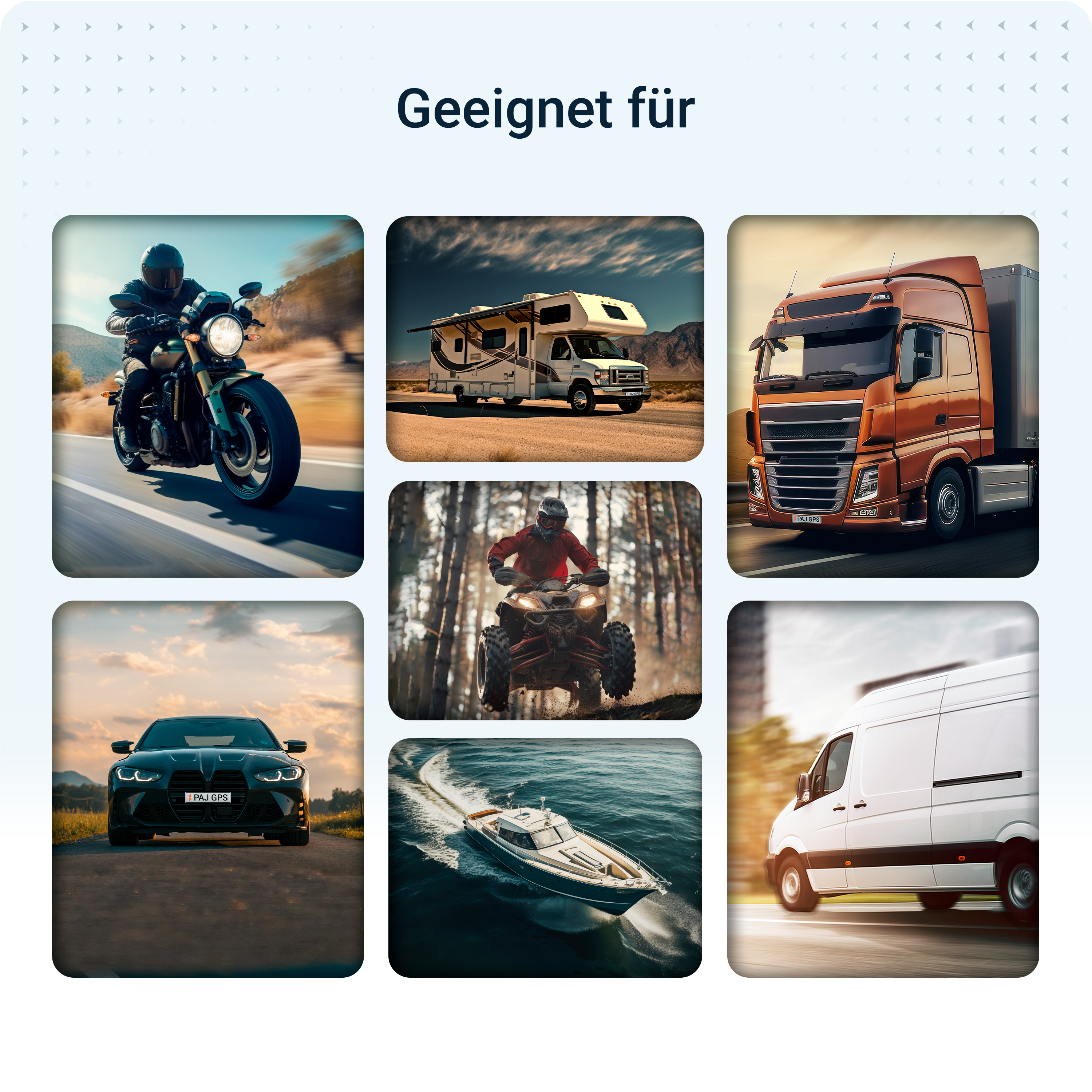 Motorradfahrer auf einem grünen Motorrad auf einer Straße. Berge im Hintergrund.