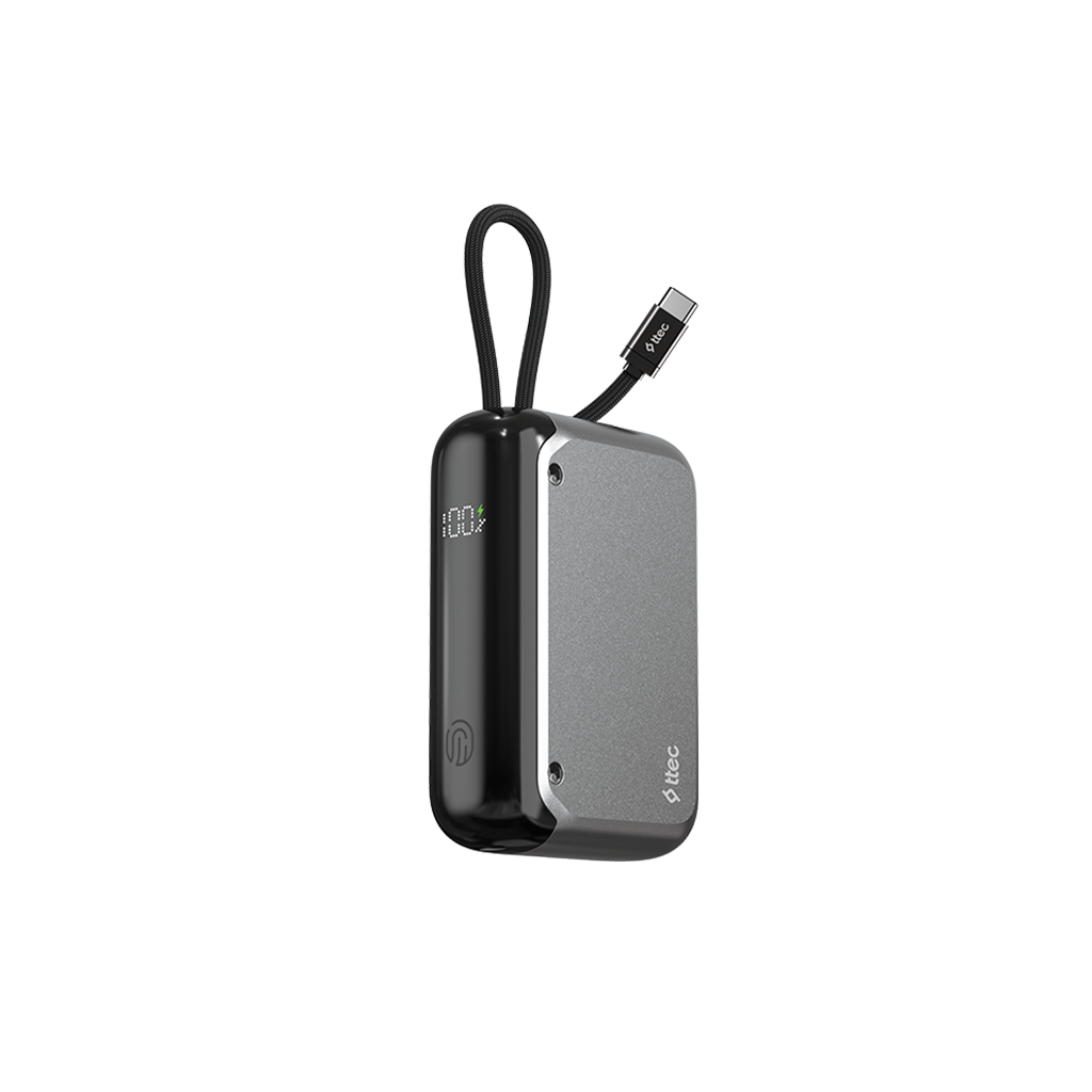 TTEC ReCharger LCD PD 30W USB-C Dahili Kablolu 10000 mAh Taşınabilir Şarj Aleti Uzay Gri
