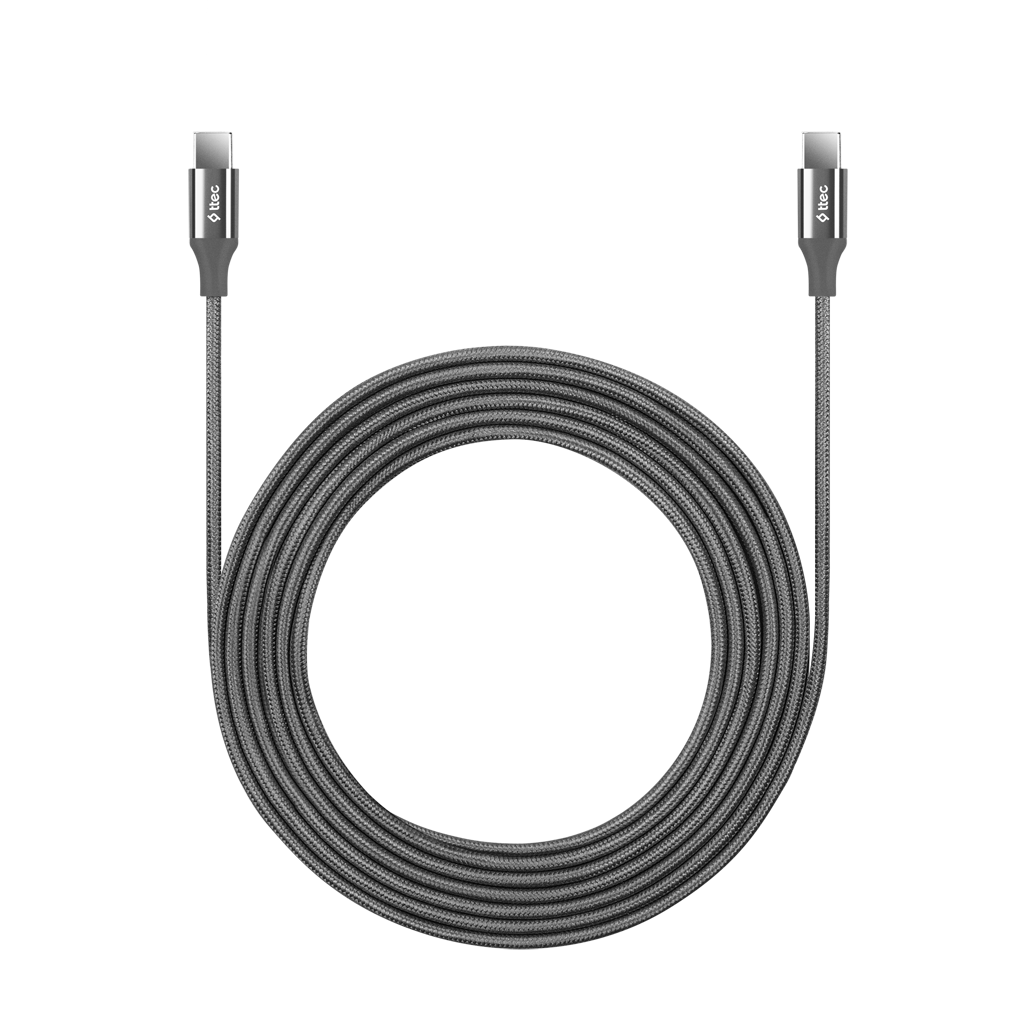 TTEC AlumiCable USB-C - USB-C 300 CM 60W PD/QC Hızlı Şarj Data Kablo Uzay Gri