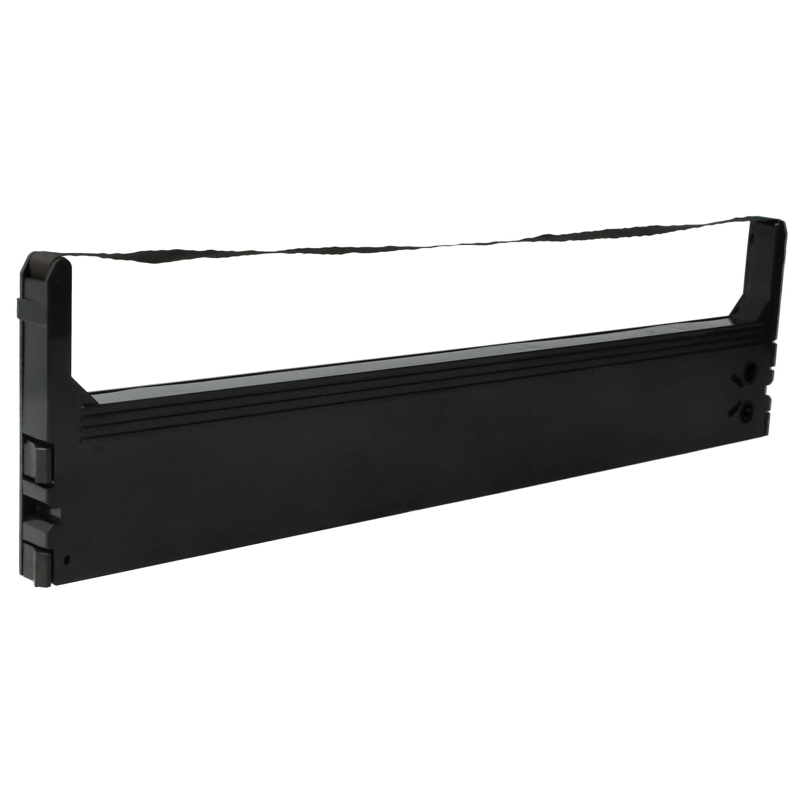 Eine schwarze Druckerbandpatrone. Sie hat ein dünnes Band und einen rechteckigen Rahmen.