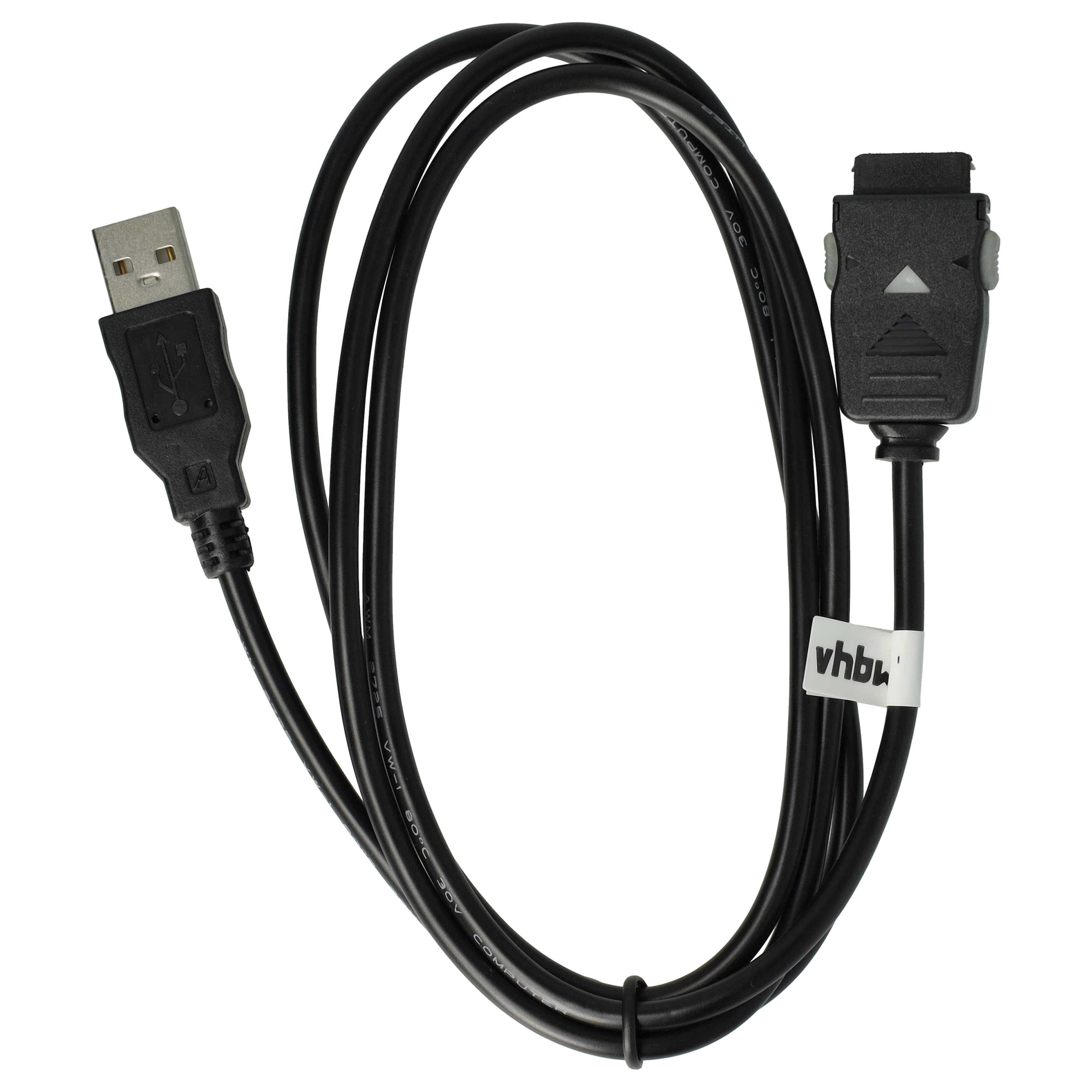 Ein schwarzes USB-Kabel mit einem USB-A-Anschluss an einem Ende und einem schwarzen Anschluss am anderen.